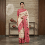 Ivory Pochampally Silk Blend Saree