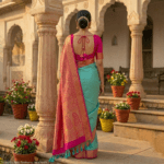 Turquoise Kanchipuram Silk Saree - Image 3