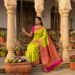 Parrot Green Kanchipuram Silk Blend Saree