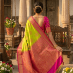 Parrot Green Kanchipuram Silk Blend Saree - Image 3