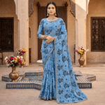 Sky Blue Floral Georgette Saree