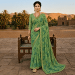 Pista Green Floral Chiffon Saree