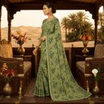 Sage Green Floral Georgette Saree - Image 2