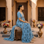 Sky Blue Floral Georgette Saree - Image 3
