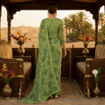 Sage Green Floral Georgette Saree - Image 3