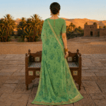 Pista Green Floral Chiffon Saree - Image 3