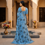 Sky Blue Floral Georgette Saree - Image 4