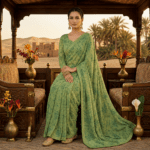 Sage Green Floral Georgette Saree - Image 4