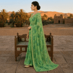 Pista Green Floral Chiffon Saree - Image 4