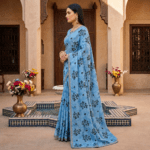 Sky Blue Floral Georgette Saree - Image 5