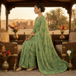 Sage Green Floral Georgette Saree - Image 5