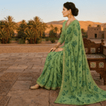 Pista Green Floral Chiffon Saree - Image 5