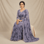 Lavender Floral Georgette Saree - Image 5